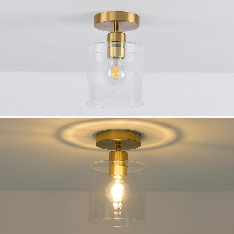 KLSS Modern Brass Semi Flush Mount Light Fixture for Entryway & Hallway, Gold Finish - Image 1